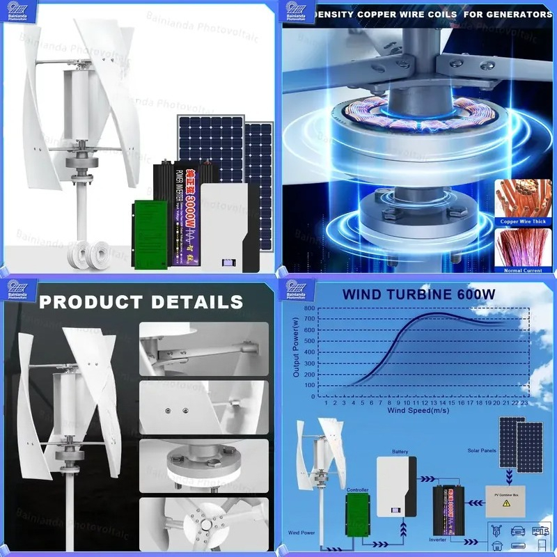 Renewable Energy Grid - 수직형 풍력 터빈 발전기 태양광 패널